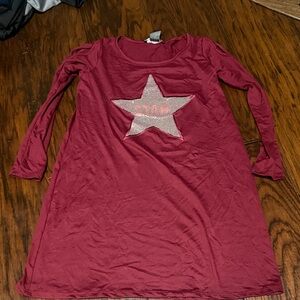 Red Long Sleeve Star Tunic with Shoulder Cutout and Sequin Star